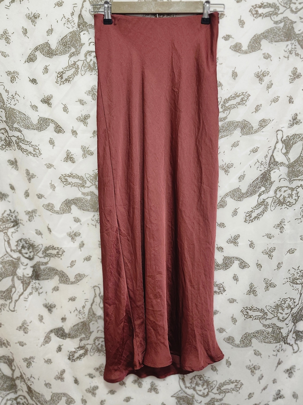 American Eagle Women's Red Solid Satin Slip Long Skirt Layered Zip Size M